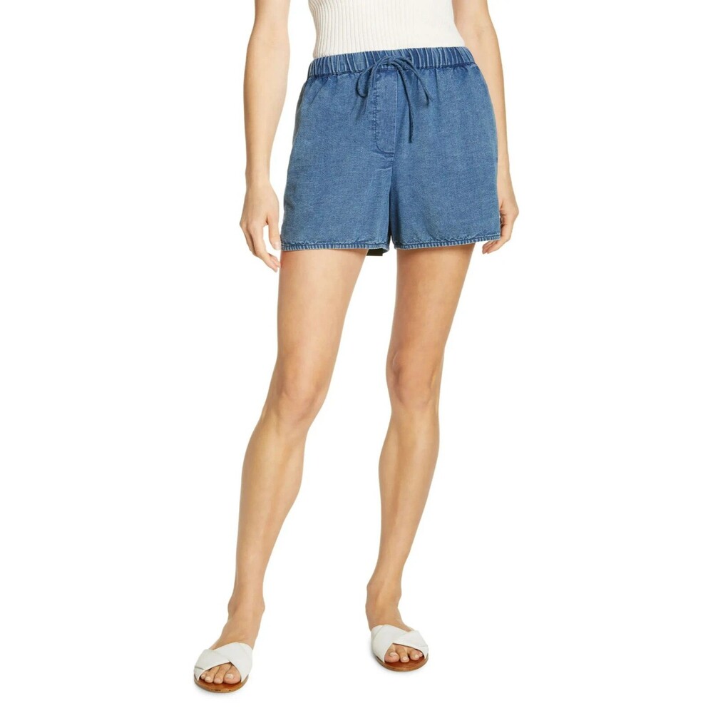 Nili Lotan Tilly Cotton Chambray Shorts High Waisted Deep Indigo Cotton L 289094